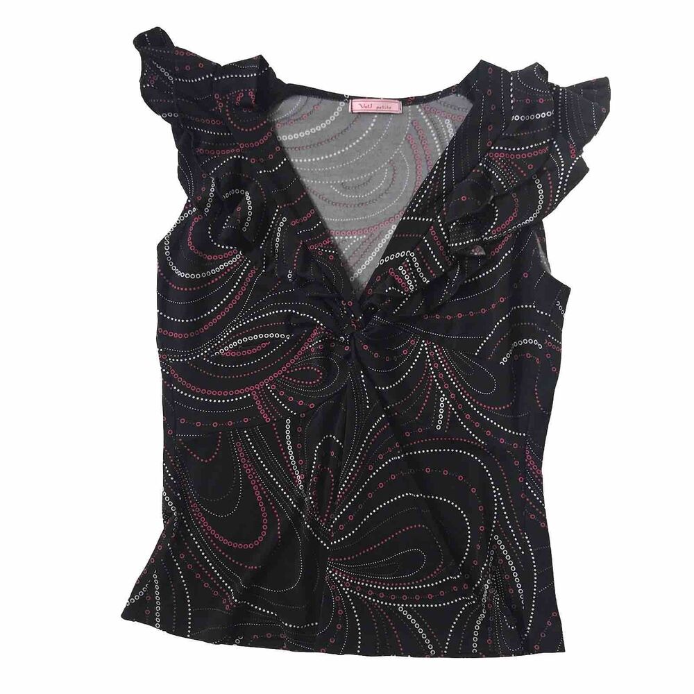 VTG Y2K Vol 1 Petite Black Pink Blouse Flutter SZ S ? Whimsigoth Fairy Babydoll